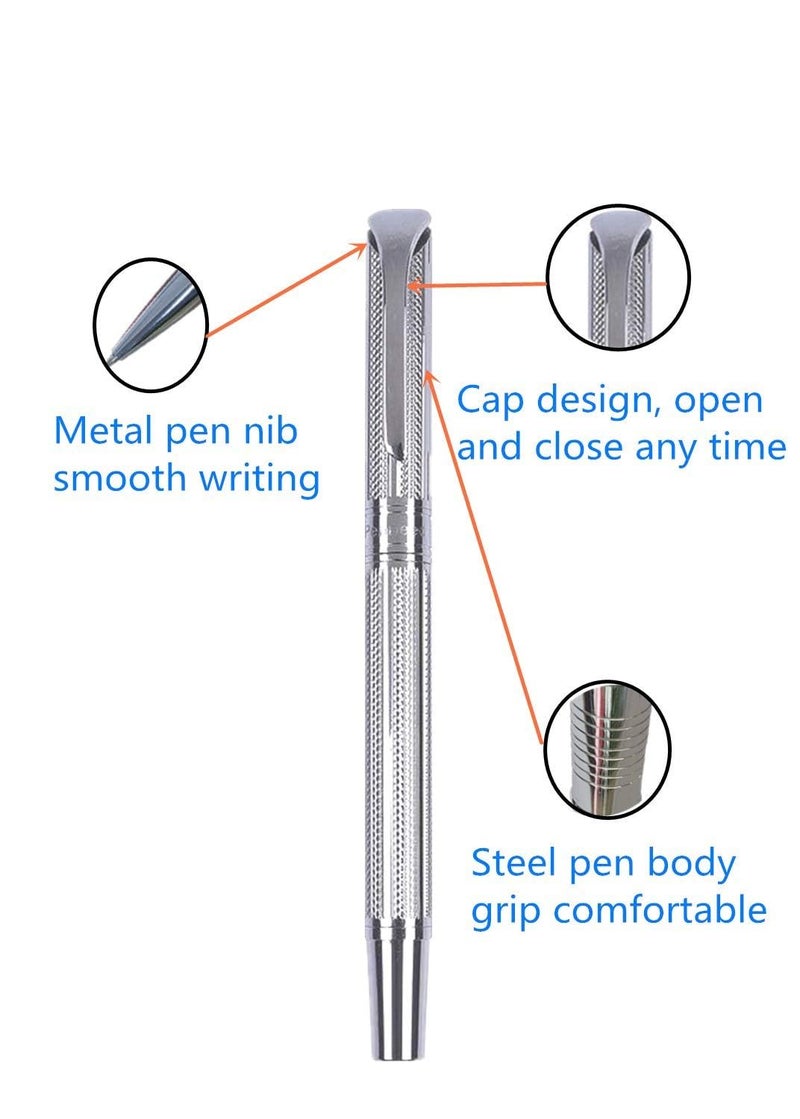Penneed Rollerball Pen Gift Set for Men Women Executive Home Office Use, with Gift box Refillable 0.7mm Black Ink G5(Elegant Sliver) - Image 2